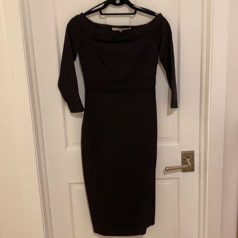 Rachel Roy boatneck midi mesh panel dress